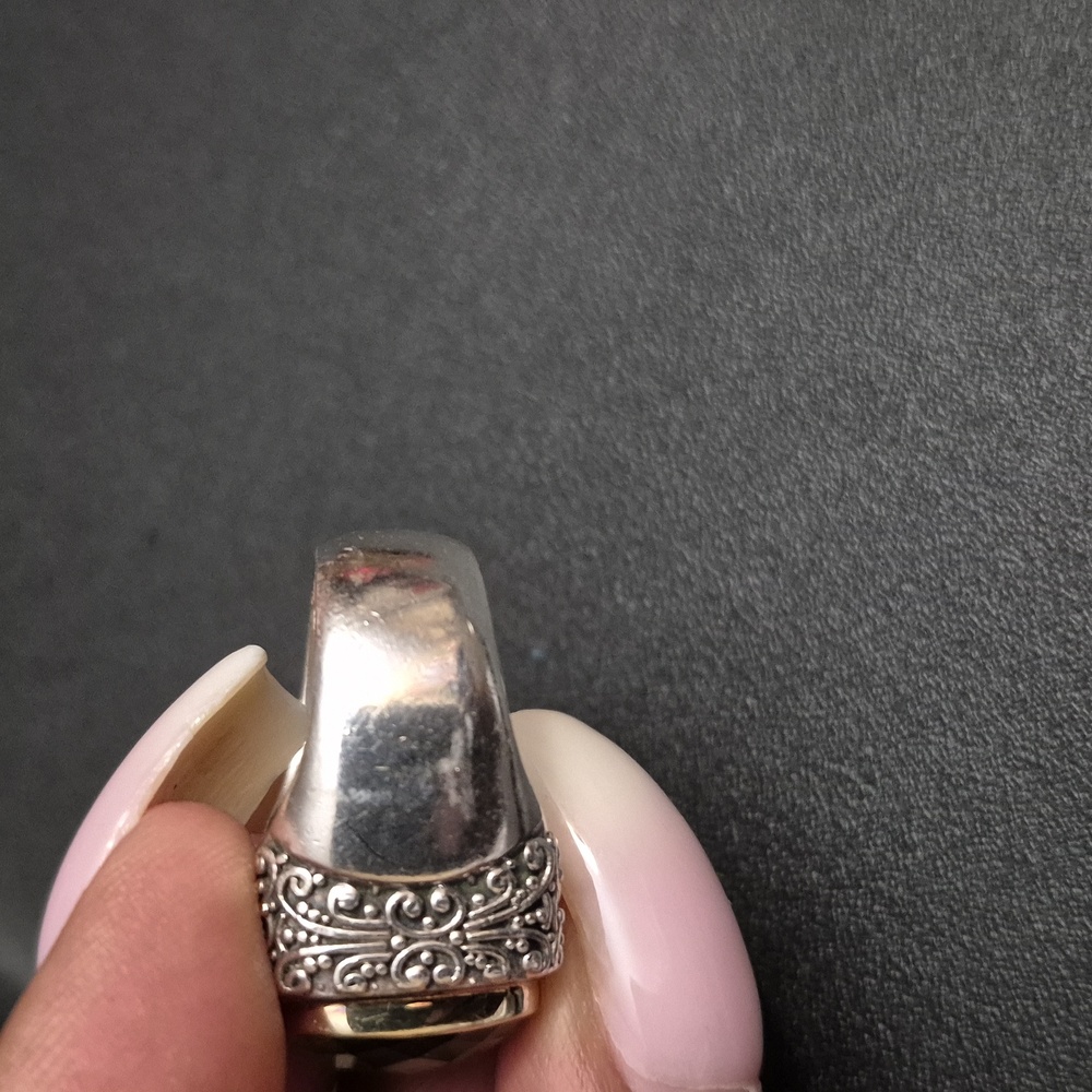 Sterling Silver And 14k Gold Smoked Topez Ring. - Picture 4 of 9